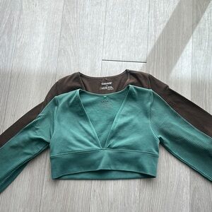 Garage Women's Green and Brown Ribbed Crop Top GREAT CONDITION